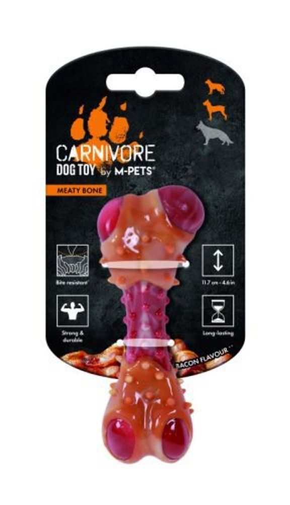 Игрушка для собак Карнивор кость, вкус бекона, красная 14.5 x 5.1 x 5 см MPets