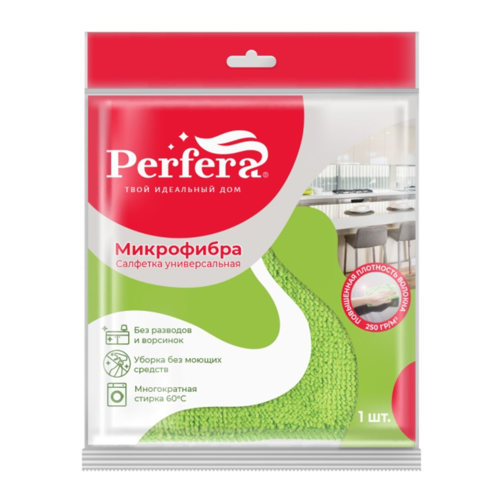 Салфетки Perfera микрофибра для стекол и зеркал 1 шт