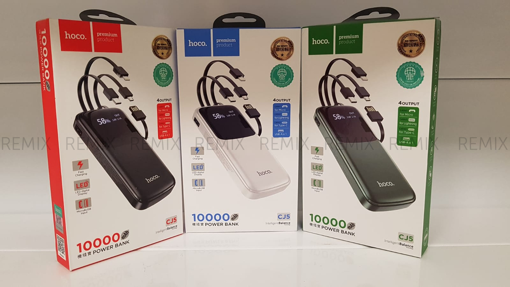 Внешний портативный аккумулятор Hoco CJ5A 10000 mAh (белый USB Micro + Lightning + Type-C Power Bank)