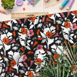 Ткань мембрана контрастные оранжевые цветы