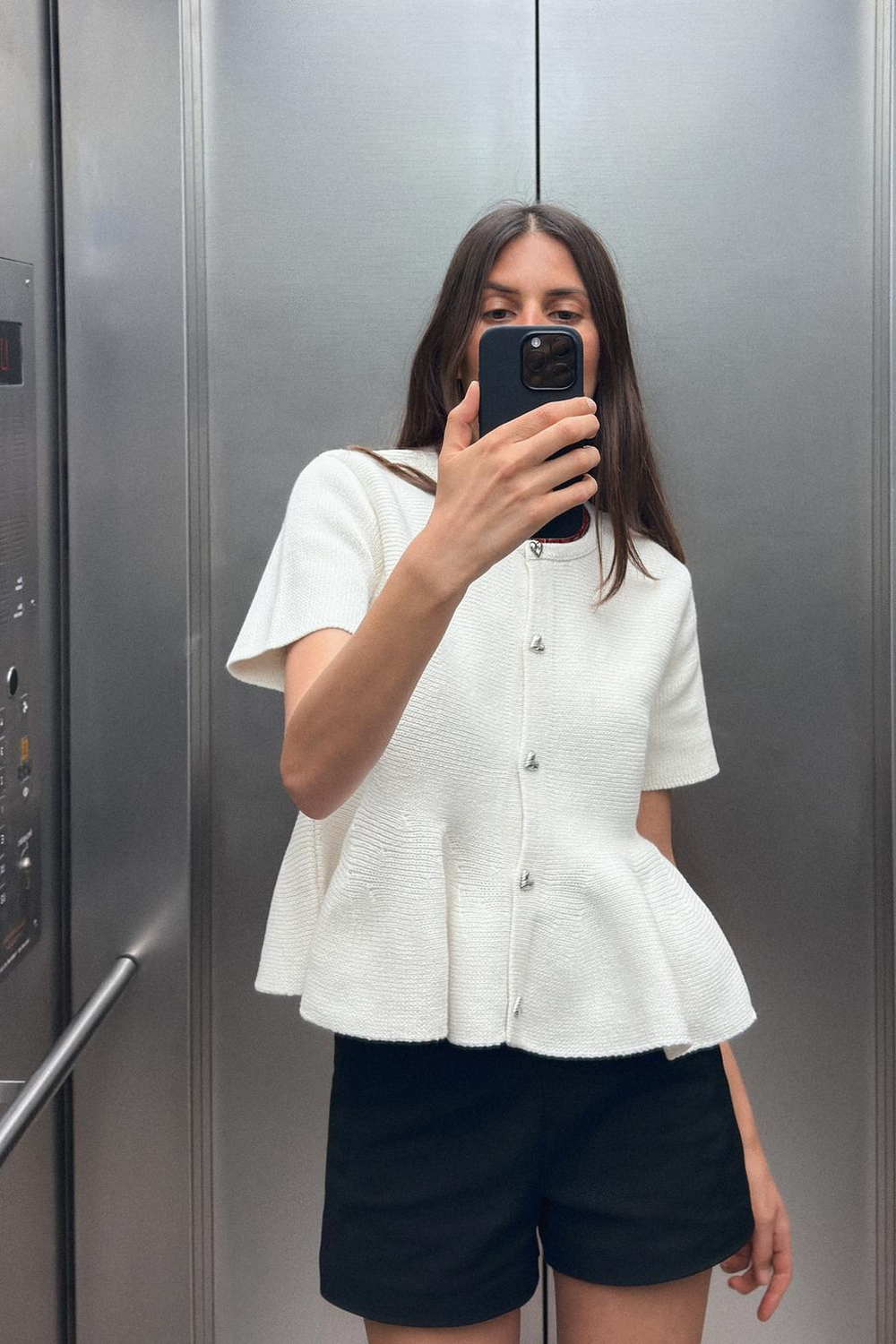 ZARA КАРДИГАН С БАСКОЙ, ЭКРЮ