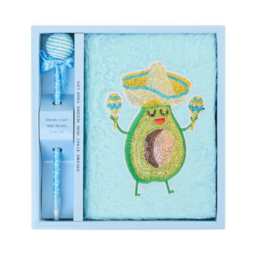 Блокнот детский Basir, с ручкой, формат А5, серия "Авокадо", переплет с мехом, 19.5*13.5 см, 64 листа, 4 цвета ассорти