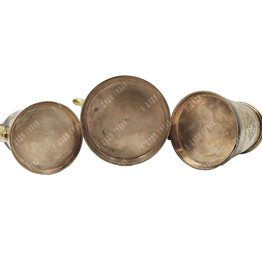 Кофейный набор из 3 предметов: кофейник, сахарница и сливочник. Индия. Латунь. 1950–1960-е гг.