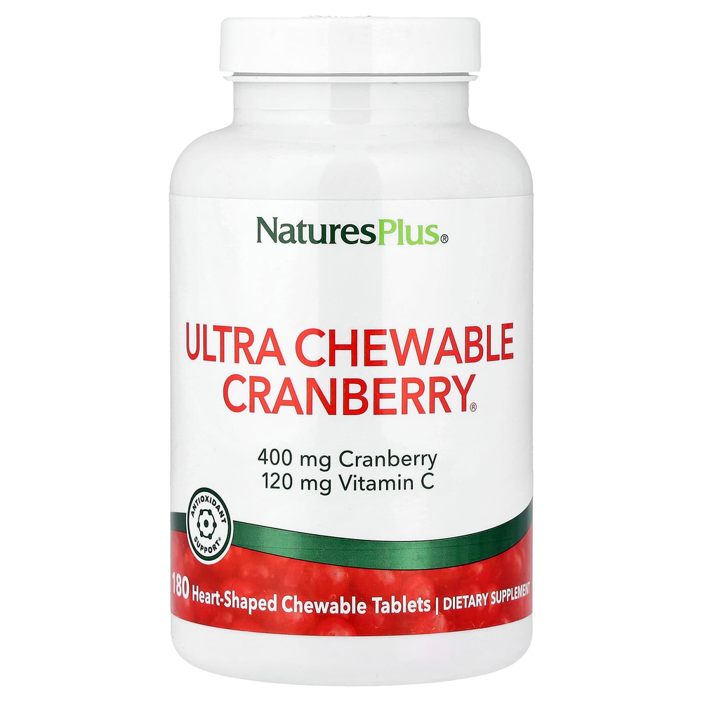 NaturesPlus, Ultra Chewable Cranberry®, 180 жевательных таблеток в форме сердца