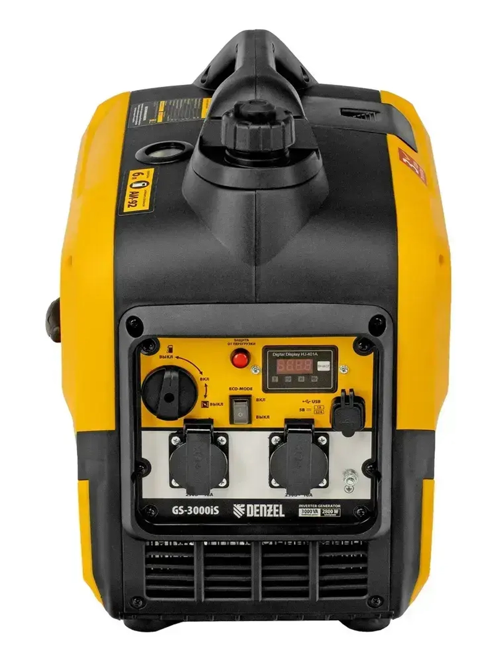 Генератор инверторный DENZEL, GS-3000iS, 3.0 кВт максимальная мощность, 230 В, ручной стартер, 2 розетки 230 В/16 А и выход USB 5 В, 94716