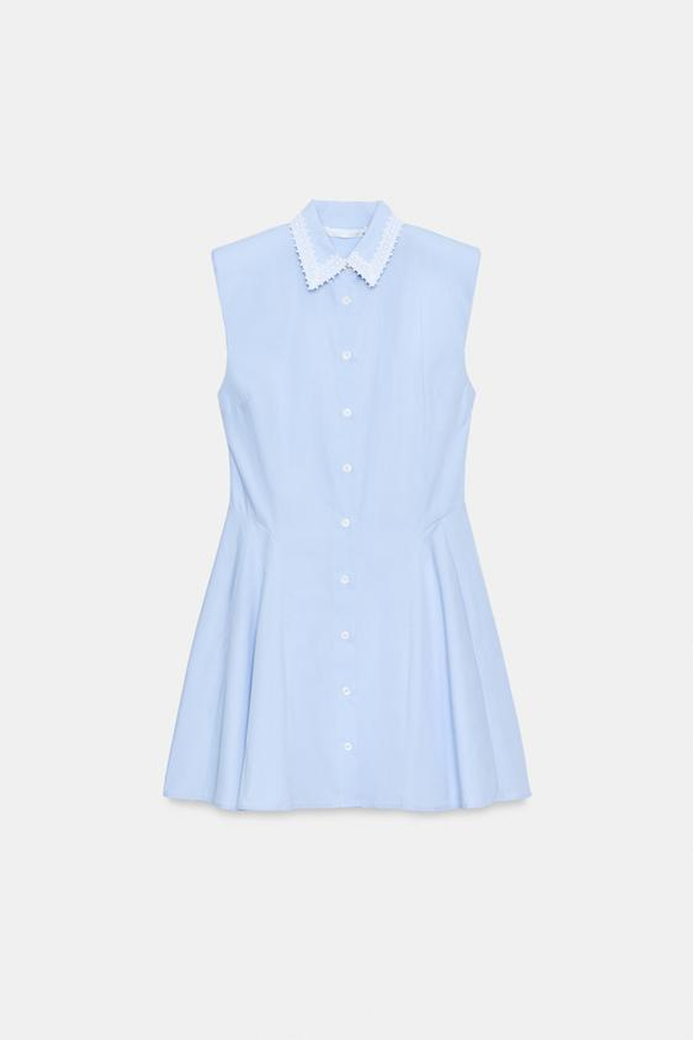 ZARA ПЛАТЬЕ-РУБАШКА С ПОДПЛЕЧНИКАМИ, НЕБЕСНО-ГОЛУБОЙ