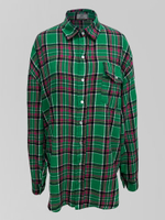 Рубашка Yixuan 2212 удлиненная в клетку на кнопках с карманом на груди