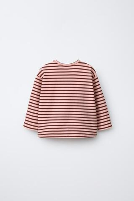 ZARA МАЙКА В ПОЛОСКУ С ВЫШИВКОЙ «СЕРДЦЕ», РОЗОВЫЙ