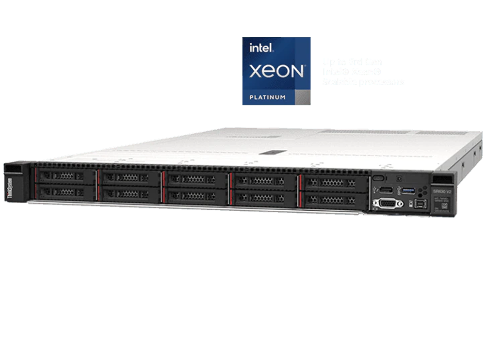 Сервер Lenovo ThinkSystem SR630 V2 / 1U 10x2.5" Chassis / 2x Xeon Gold 6342 / 16x 64GB RDIMM 3200MHz / 2x 960GB SSD PM1653 / RAID 940-8i 4GB Flash PCIe + bbu / 1GbE RJ45 4-port OCP / 10Gb SFP+ 2-port PCIe / Emulex 16Gb FC 2-port HBA / 1x1100W / XCC Enterp