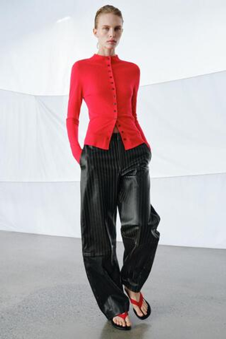 ZARA БРЮКИ ИЗ КОЖИ В ПОЛОСКУ ZW COLLECTION LIMITED EDITION, ЧЕРНЫЙ