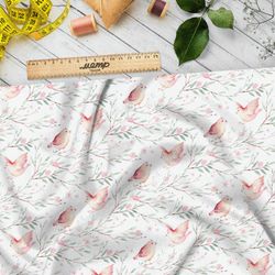 Ткань футер 2-х нитка птички с веточками