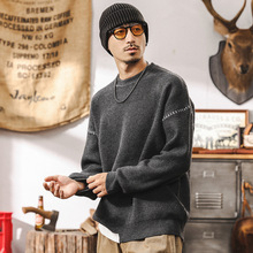 Американский ретро свитер мужской зимний толстый лонгслив 660 гр