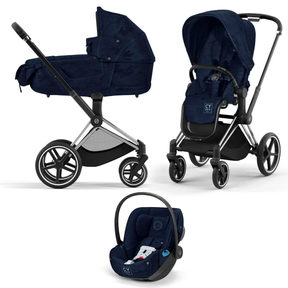 Детская коляска Cybex Priam IV 3 в 1 Rebellious Luxury Denim Blue шасси Chrome Black