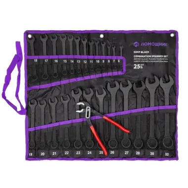 Набор ключей комбинированных и рожковых 25пр. Помощник 5261P+1 BLACK