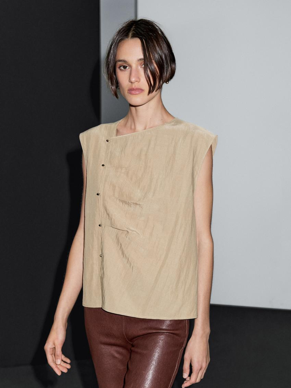 Massimo Dutti Блуза с серебристыми пуговицами сбоку, черепичный