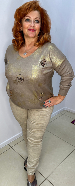 Бежевые брюки(варенки) на резинке в поясе