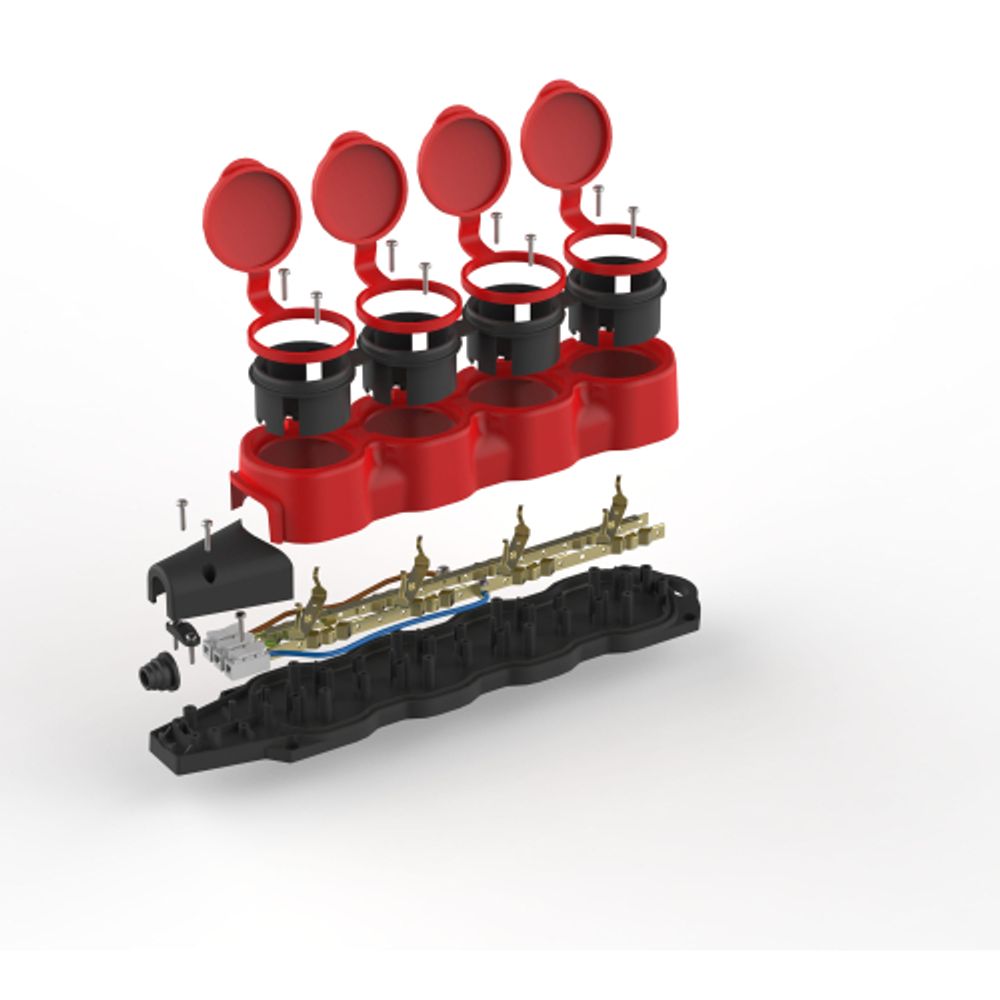 Колодка ЭРА KX-4e-RED-IP44 каучуковая с заземлением 4 розетки 16A IP44 красная