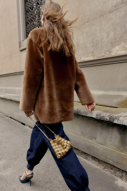 ZARA ДВУСТОРОННЕЕ ПАЛЬТО ИЗ 100% КОЖИ, КОРИЧНЕВЫЙ