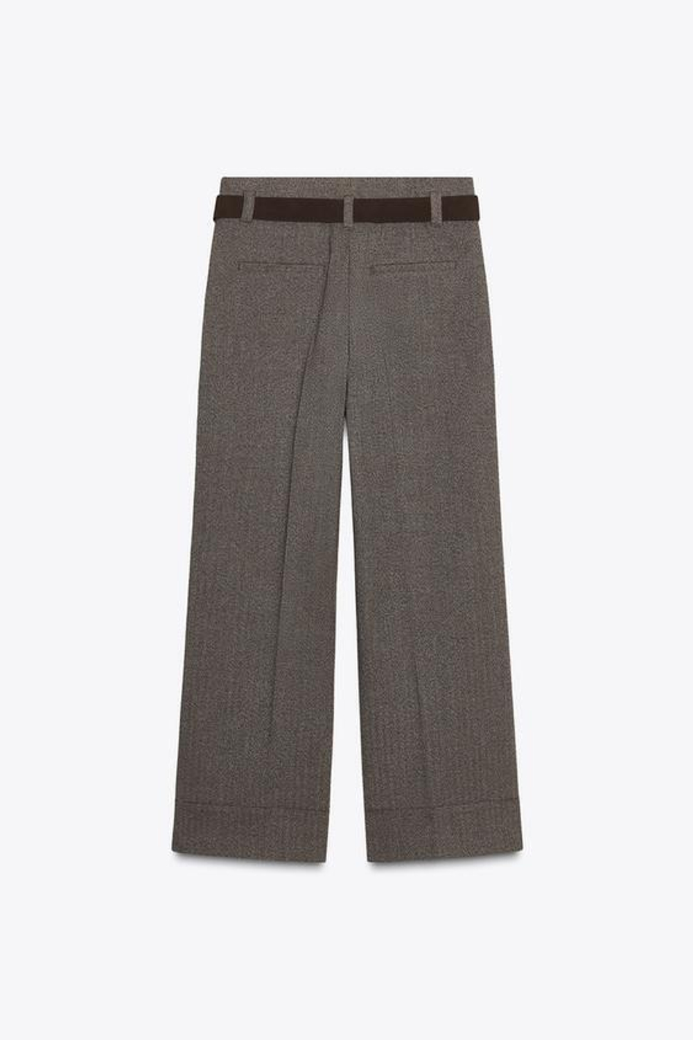 ZARA БРЮКИ В ЕЛОЧКУ С РЕМНЕМ, КОРИЧНЕВЫЙ