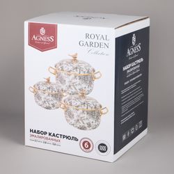 НАБОР КАСТРЮЛЬ AGNESS ЭМАЛИРОВАННЫХ СЕРИЯ "ROYAL GARDEN", 6ПР. 2,1Л, 2,8Л И 3,8Л