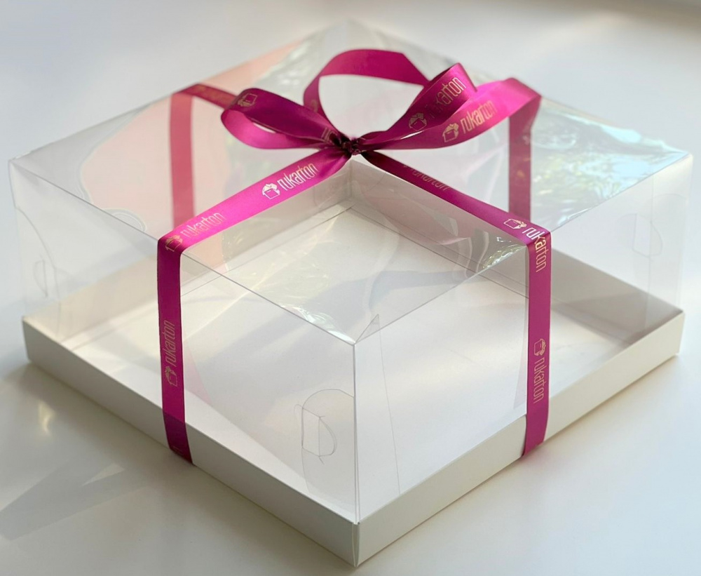 Коробка под торт с прозрачным куполом 205*205*100 мм (белая) НОВИНКА