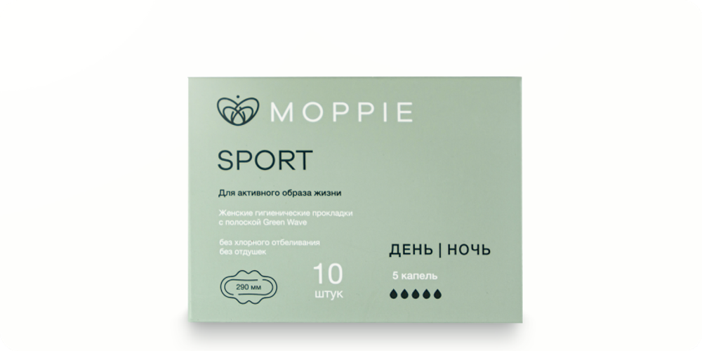 Прокладки дневные Moppie Sport 290 мм 5 капель 10 шт (зеленые)