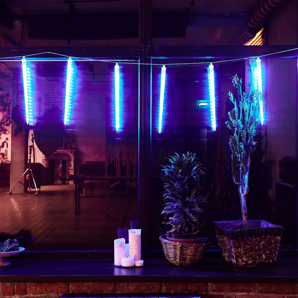 ULD-E3005-300-DTK BLUE IP44 ICICLE Занавес светодиодный фигурный Сосульки. соединяемый. 2.7х0.42м. 10 подвесов. Синий свет. Провод прозрачный. TM Uniel.