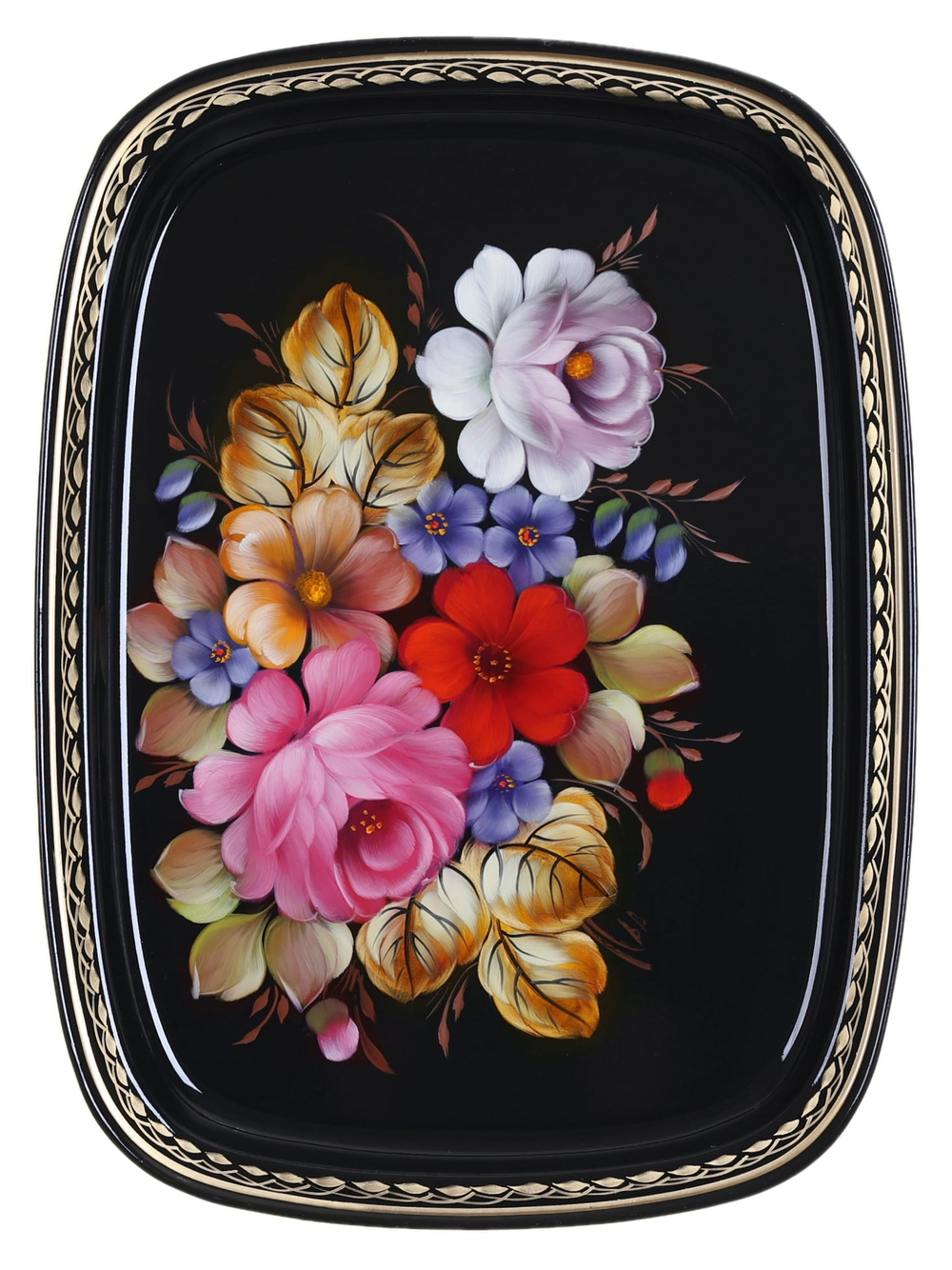 Жостовский поднос декоративный, размер 33х24 см (A12), металлический