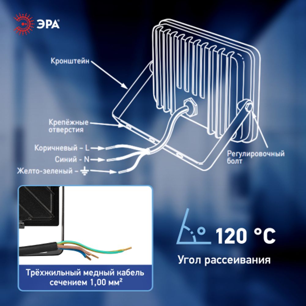 Прожектор светодиодный уличный ЭРА PRO LPR-062-0-65K-030 30Вт 6500K IP65 призма гарантия 3 года