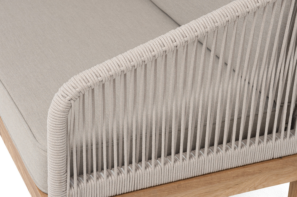 "Канны" диван 2-местный плетеный из роупа, основание дуб, роуп бежевый круглый, ткань бежевая 15052