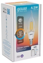 Лампа Gauss Smart Home Filament СF35 4,5W 495lm 2000-6500К E14 изм.цвет.темп.+дим. LED 1280112