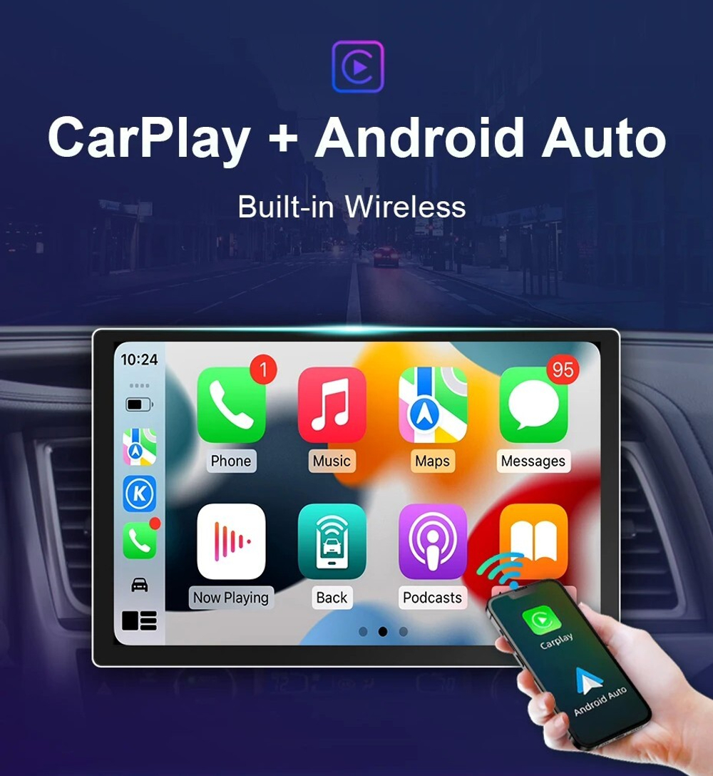 Магнитола в рамку 9" или 10" с экраном 13" QLED+2K - Carmedia KP-13-464-S10 на Android 12, ТОП процессор, 4G SIM-слот, CarPlay, 4+64ГБ