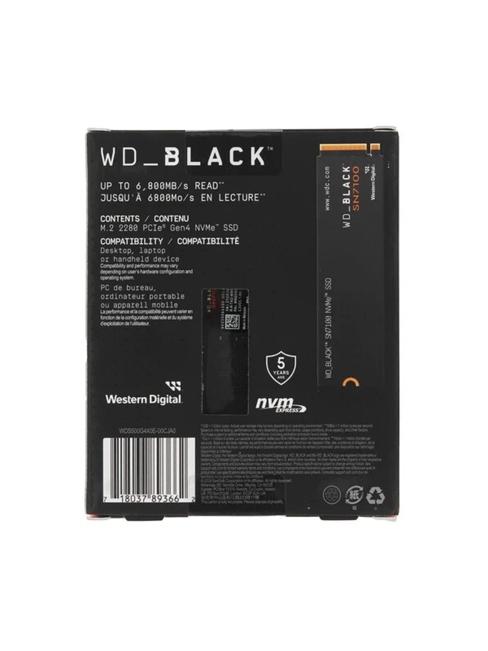 WD SSD Black SN7100, 500GB, M.2(22x80mm), NVMe, PCIe 4.0 x4, TLC, WDS500G4X0E