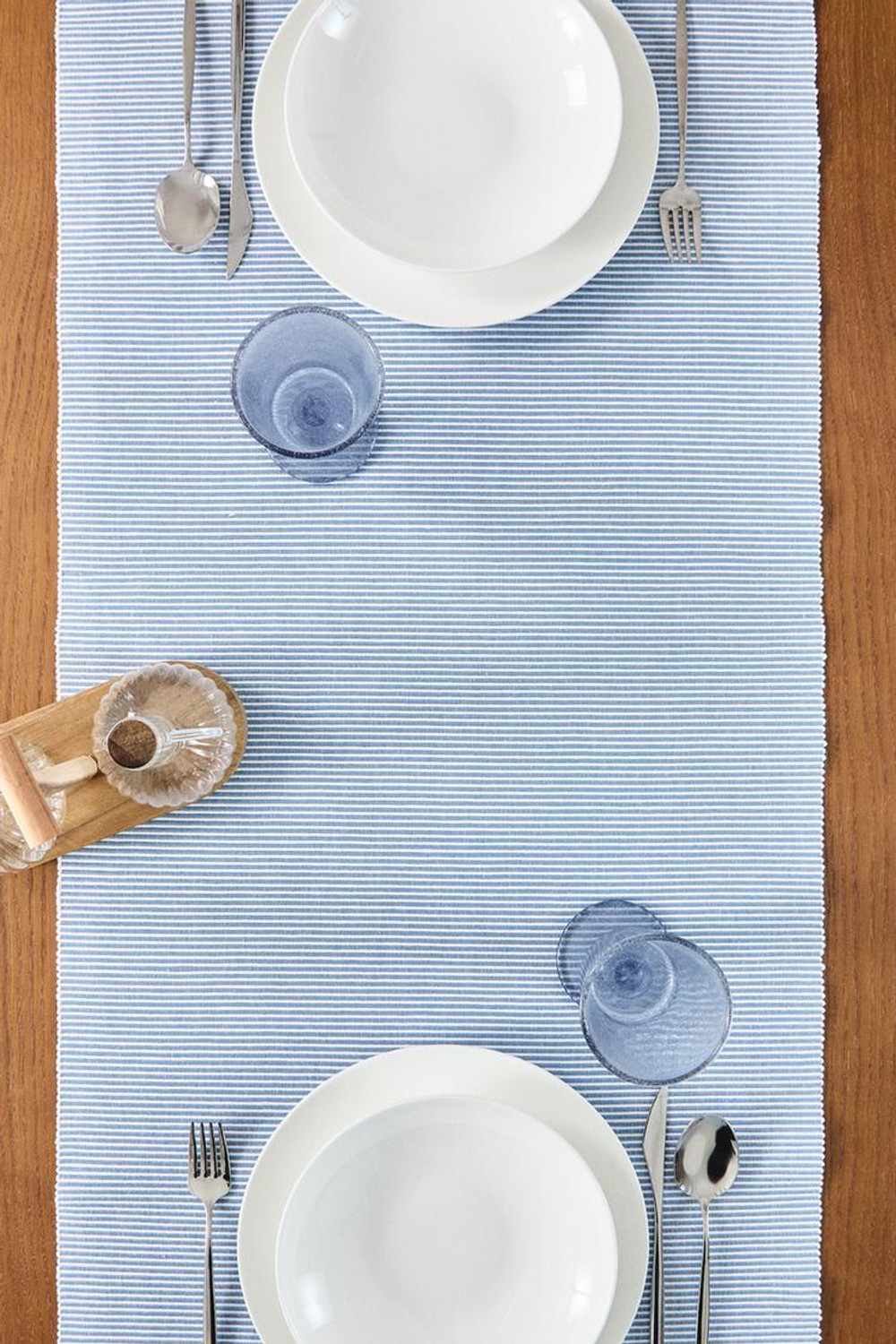 ZARA HOME РЕБРИСТАЯ НАСТОЛЬНАЯ ДОРОЖКА, СИНИЙ