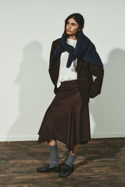 ZARA ЮБКА МИДИ АСИММЕТРИЧНОГО КРОЯ ИЗ ИСКУССТВЕННОЙ ЗАМШИ, КОРИЧНЕВЫЙ