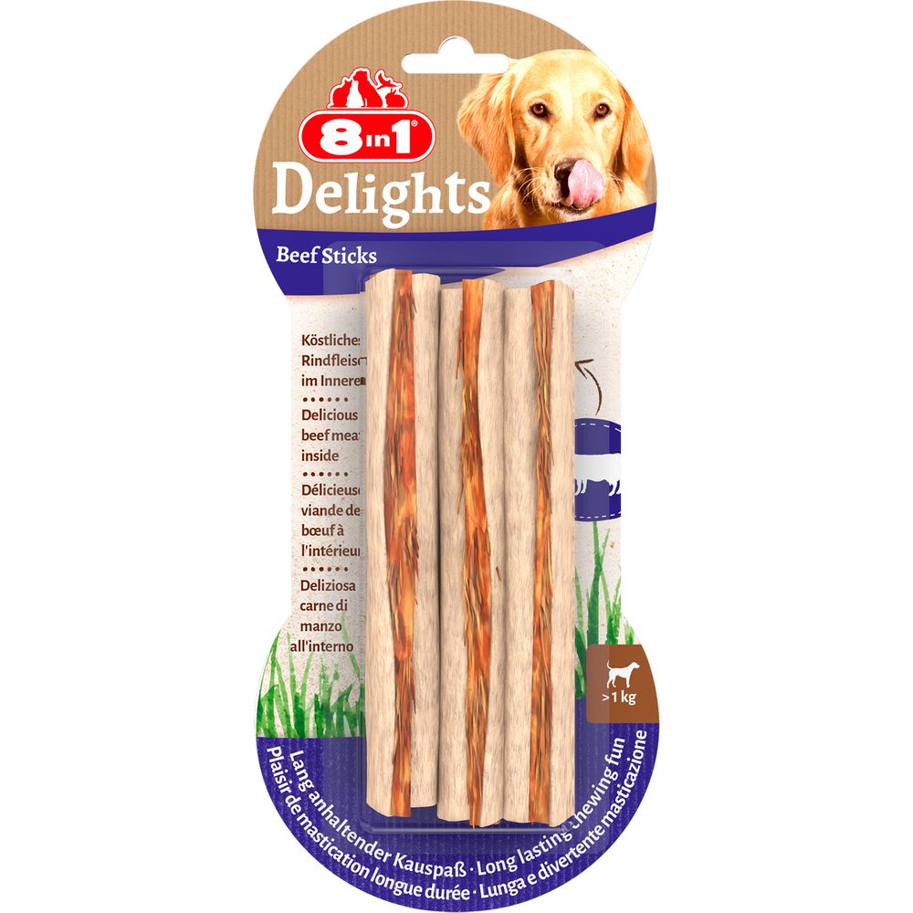 Лакомство для собак 8in1 DELIGHTS Beef палочки с говядиной для мелких и средних собак 13 см 3 шт