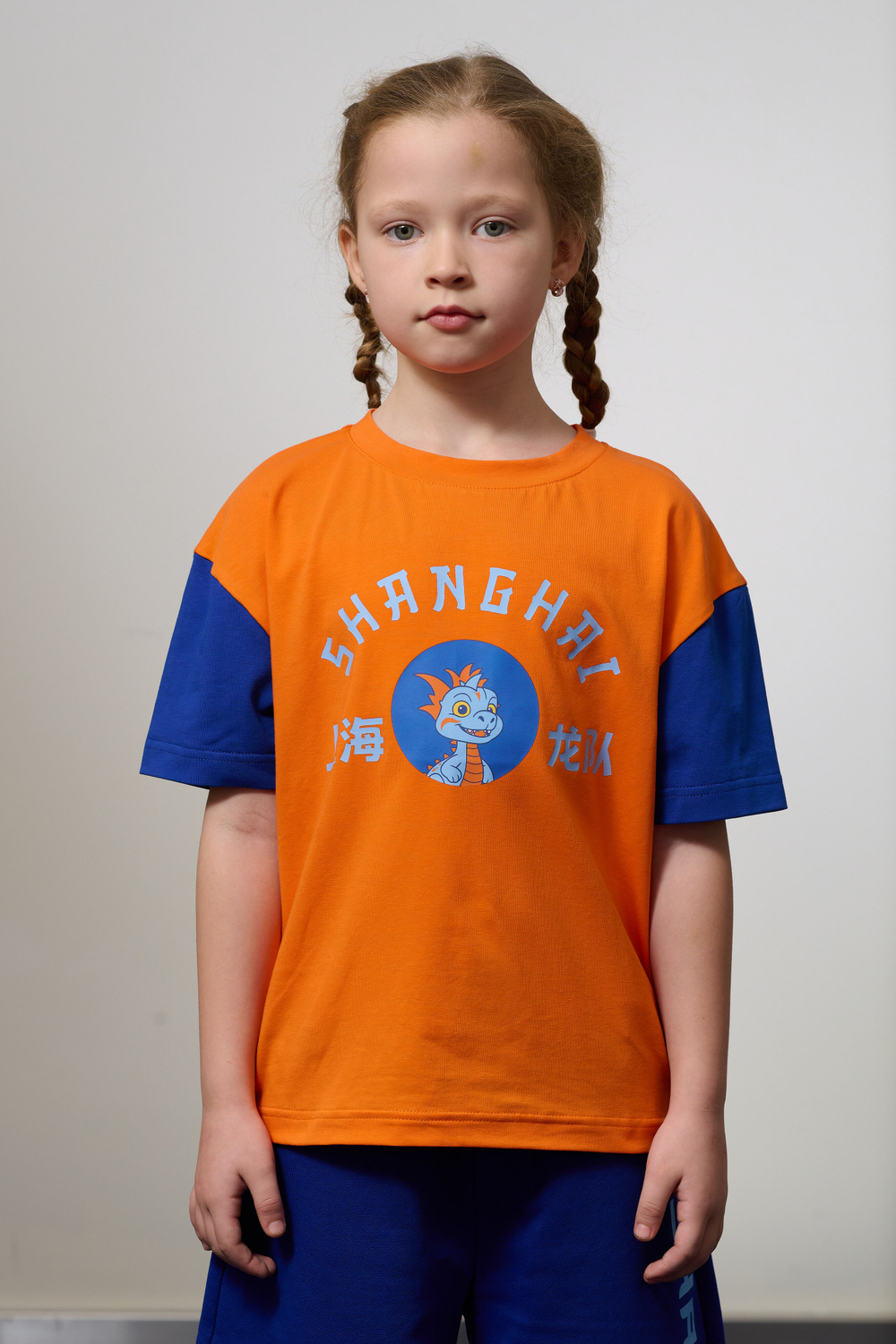 Футболка детская оранжево-синяя