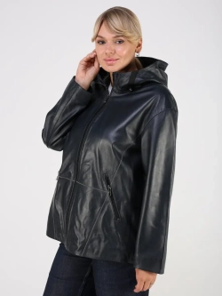 Кожаная куртка демисезонная с капюшоном оверсайз