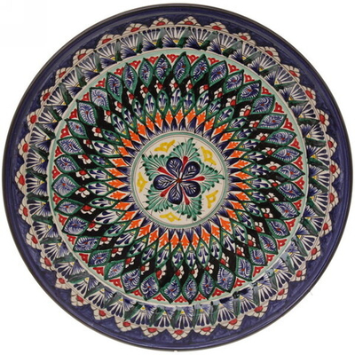 Ляган плоский 38см синий Риштанская Керамика