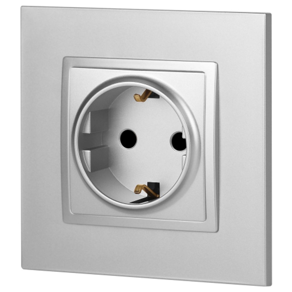 14-2102-03 ЭРА Розетка 2P+E Schuko со шторками, 16A-250В, IP20, Эра Elegance, алюминий | Elegance Алюминий