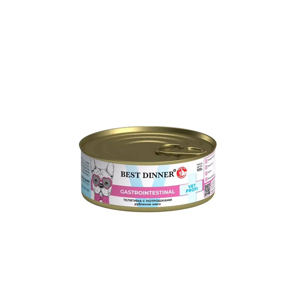 BEST DINNER (Бест Динер) Exclusive Vet Profi консервы для собак с чувствительным пищеварением Gastro Intestinal, Телятина с потрошками, 100 г
