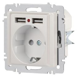 Розетка Intro Accent 6-410-06 с заземлением 2P+E Schuko со шторками 16А-250В + 2хUSB IP20 СУ перламутр | Intro