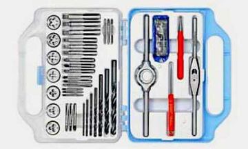 Резьбонарезной набор M 3, 39 пр, M3-M12, метчики+плашки+воротки+сверла+резьбомер+керн+отвертка в пластиковом кейсе Bucovice Tools 330120