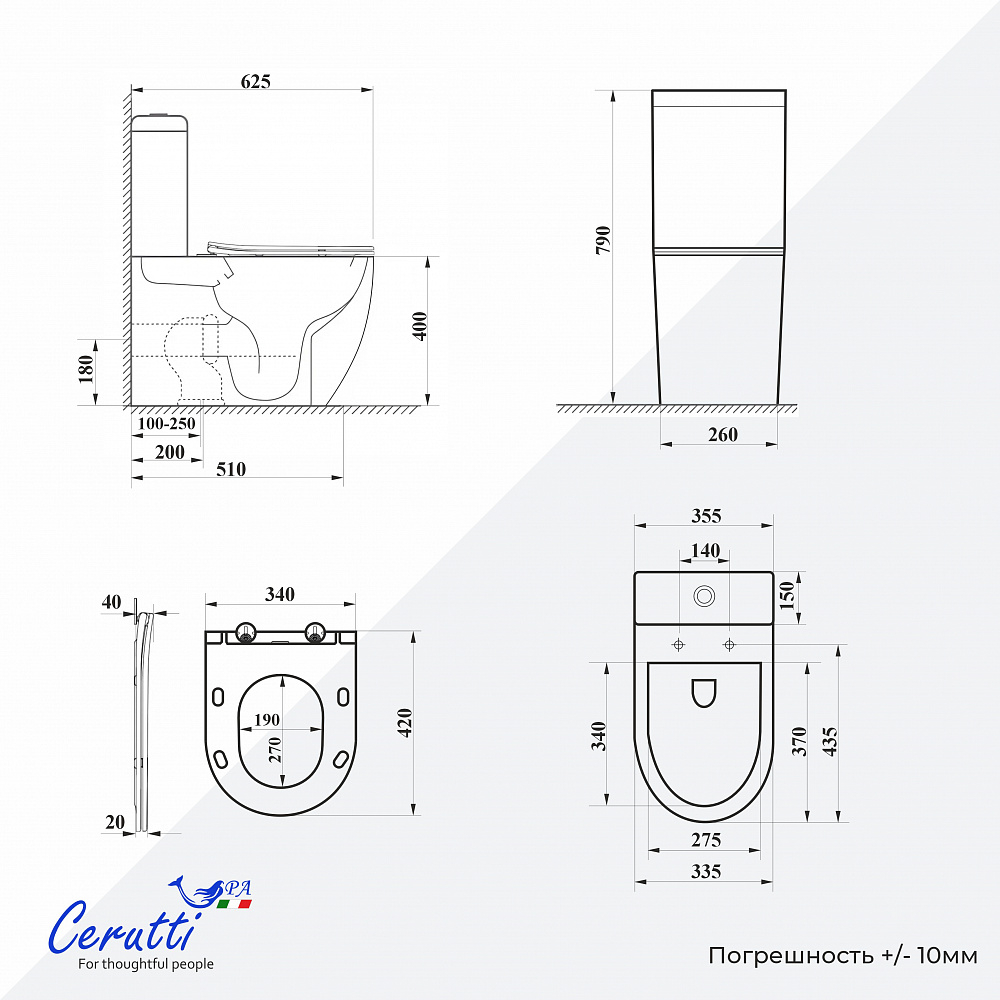 Унитаз напольный Ceruttispa ВИНС (VINCE) Tornado CT10373 безободковый (630х350х795)