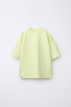 ZARA ОДНОТОННАЯ ФУТБОЛКА ИЗ ИНТЕРЛОКА, ЖЕЛТЫЙ
