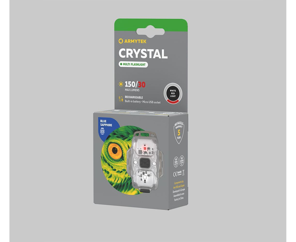 Мультифонарь светодиодный Armytek Crystal WRB, 150 лм, аккумулятор, серый, размер: 150 лм