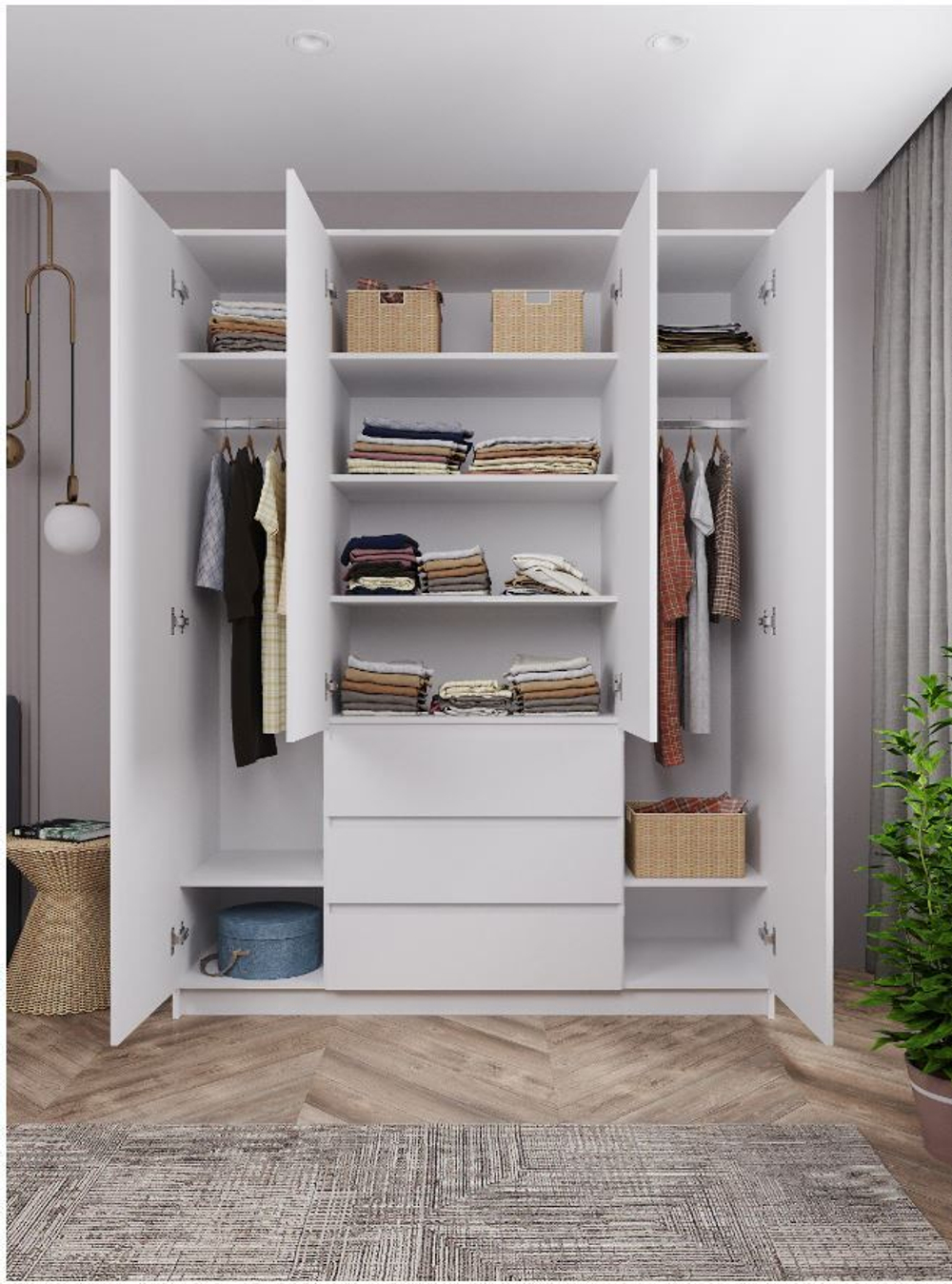 Шкаф МОРИ 1600.1 (ш1604*г478*в2100мм), ЛДСП белый