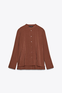 ZARA РУБАШКА ИЗ СТРУЯЩЕЙСЯ ТКАНИ — ZW COLLECTION, КАРАМЕЛЬНЫЙ