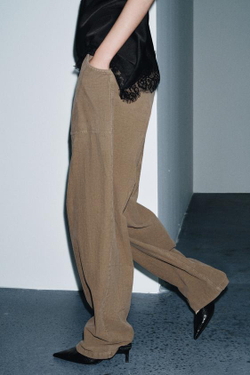 ZARA ВЕЛЬВЕТОВЫЕ БРЮКИ ПРЯМОГО КРОЯ С КАРМАНАМИ — ZW COLLECTION, СЕРО-КОРИЧНЕВЫЙ