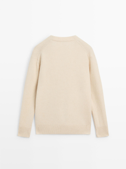 Massimo Dutti Кардиган с V-образным вырезом из шерсти и альпаки, ванильный